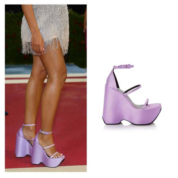 VERSACE Triplatform Sandal Light Purple Satin EU 40 US 10 Safety Pin Y2K Style - Picture 1 of 16